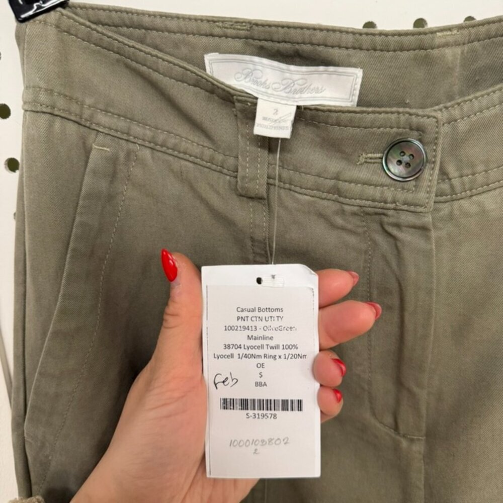 Brooks Brothers Cargo Utility Casual Pants Chinos Olive Green Womens 2 NWT - Picture 5 of 6
